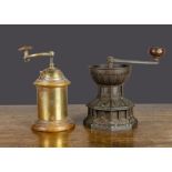 An Archibald Kenrick & Sons cast-iron coffee grinder, octagonal shaped base and handle with wooden