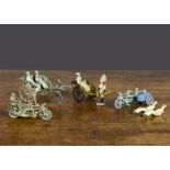 Taylor & Barrett and Crescent Toys Rickshaws with Morestone Tandems, T & B missing lady passenger,