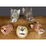 Five French papier-mâché animal masks, all hand-painted, comprising a wild boar —11in. (28cm.) high;