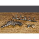An unusual cast-iron Sambo cap gun, with SAMBO moulded one side and PAT JUNE 21 1887 the other —4½
