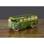 A Wells Brimtoy Green Line single deck bus, clockwork, green lithographed tinplate with yellow