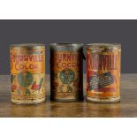Three Cadbury's Bournville Cocoa Cococub promotional tins, two variants including one with wartime
