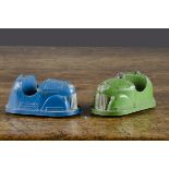 Two very rare Kemlow diecast Dodgem cars, blue example (G, missing steering wheel) and green
