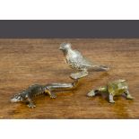 A Britains No.483B Frog and 485B Newt, (VG) with 566B Finch (F)