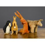 Various soft toy animals, a small ISA pony with sprung legs, brown mohair, black boot button eyes