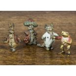 Four cold-painted bronze Beatrix Potter characters, comprising Benjamin Bunny in tam o’shanter —1½