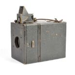 A late 19th Century black leather-covered mahogany quarter-plate Dallmeyer Hand Camera, with