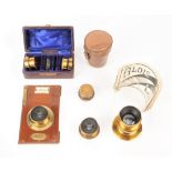 Brass Camera Lenses, Wray - wide-angle lens in Houghton Sanderson 'Tropical' lens board and