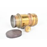 A late 19th Century lacquered brass Portrait Lens, circa 1890, focal length 4in approx, barrel