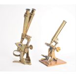 Brass Compound Microscopes, binocular, signed 'Baker, 244 High Holborn, London', with Wenham