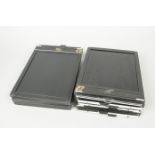 Fidelity 8 x 10 Film Holders, six Elite and three Deluxe dark slides, some with masking tape on