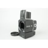 A Hasselblad 500 EL/M Camera body, serial no. UUE 35575, waist level finder, body G, scratching to