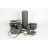 Leitz Accessories, incliding, Leica R camera case, CL case, III case, CL outfit case, 350mm lens