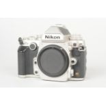 A Nikon DF DSLR Camera Body, chrome, serial no. 8 402 262, powers up, appears to function as should,