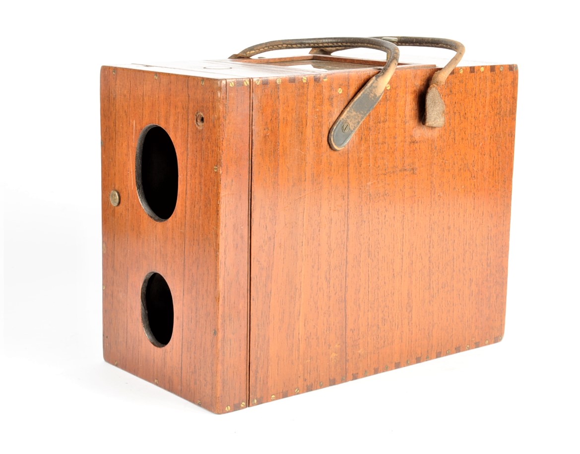 A late 19th Century mahogany quarter-plate Twin Lens Reflex Falling Plate Camera, with simple