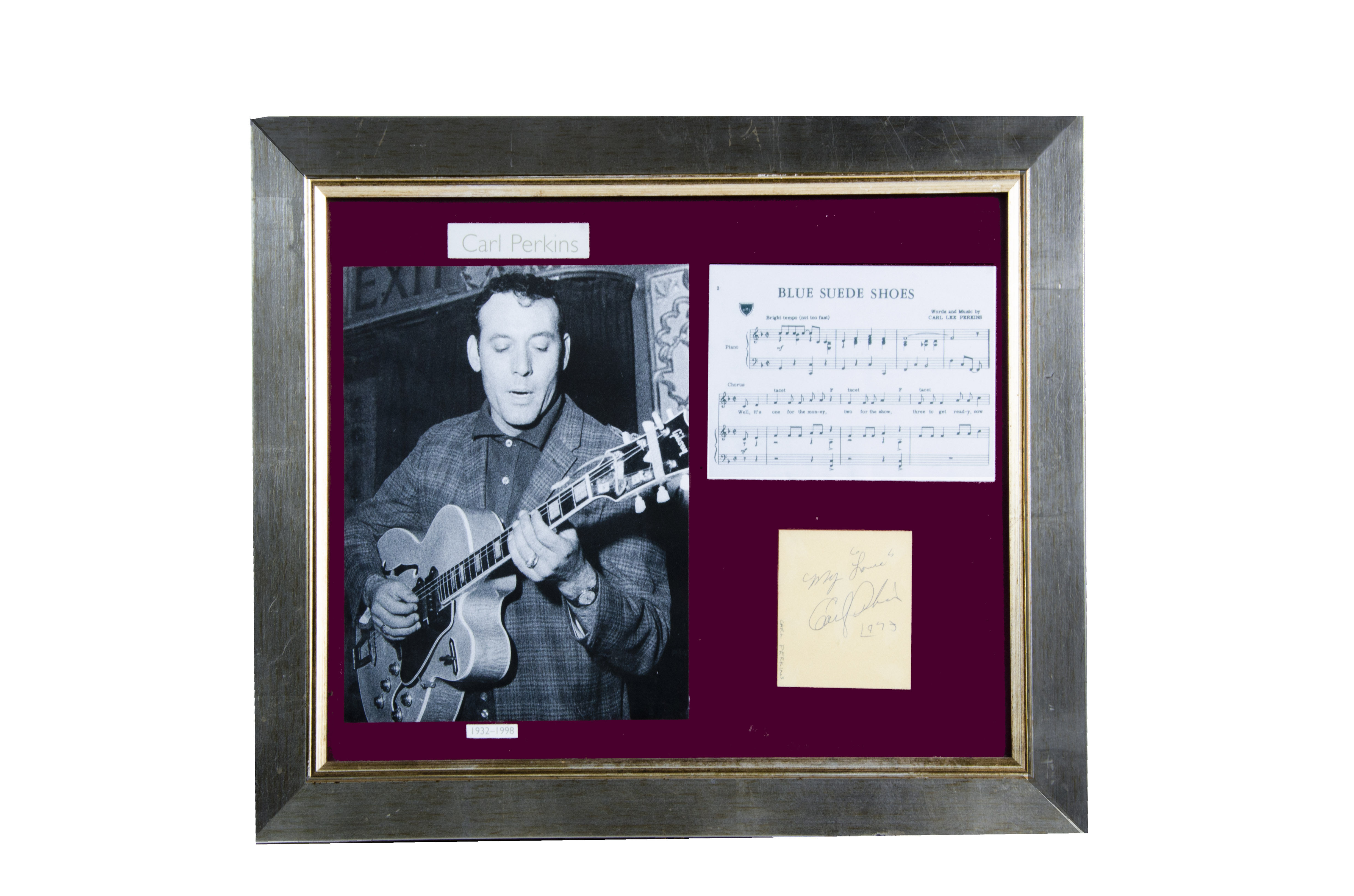 Carl Perkins / Autograph, a Framed and Glazed presentation containing a Black and White photograph