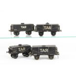 Four Different Milbro 0 Gauge Square-Tank Tar Wagons, all in plain black with 'TAR' lettering to