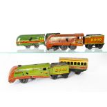 clockwork 0 Gauge Trains by Brimtoy, including streamliners 'King George 4-4-0 and tender no 8040 in