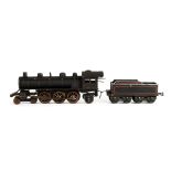 A Bing 0 Gauge clockwork American-style 'Pacific' Locomotive and Bogie Tender, in red-lined black