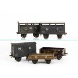 Milbro or Similar 0 Gauge 4-wheeled Freight Stock, cattle wagons in LMS grey no 46213 and NE grey no