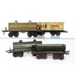 Vintage Bing 0 Gauge Bogie Freight Stock, two tank wagons no 1025, one in light grey with lead