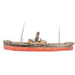 An early 20th Century painted wood model of the Steam Cargo Ship 'Wren', the weighted hull painted