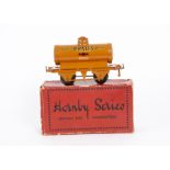 An Uncommon Hornby O Gauge Boxed Pratts 'High Test' Tank Wagon, in orange with gold-on-red Hornby
