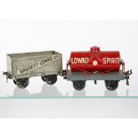 Bassett-Lowke 0 Gauge Private Owner Wagons, comprising a red/grey 'Lowko Spirit' tank wagon, G, some