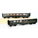 Three Gauge 3 (2½in) Southern Railway Maunsell Coaches by Curlew Coaches, all in unlined SR green,