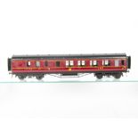 A Boxed Exley 0 Gauge Type K6 LMS Main Line 57' Brake/3rd Class Corridor Coach, in LMS crimson as no