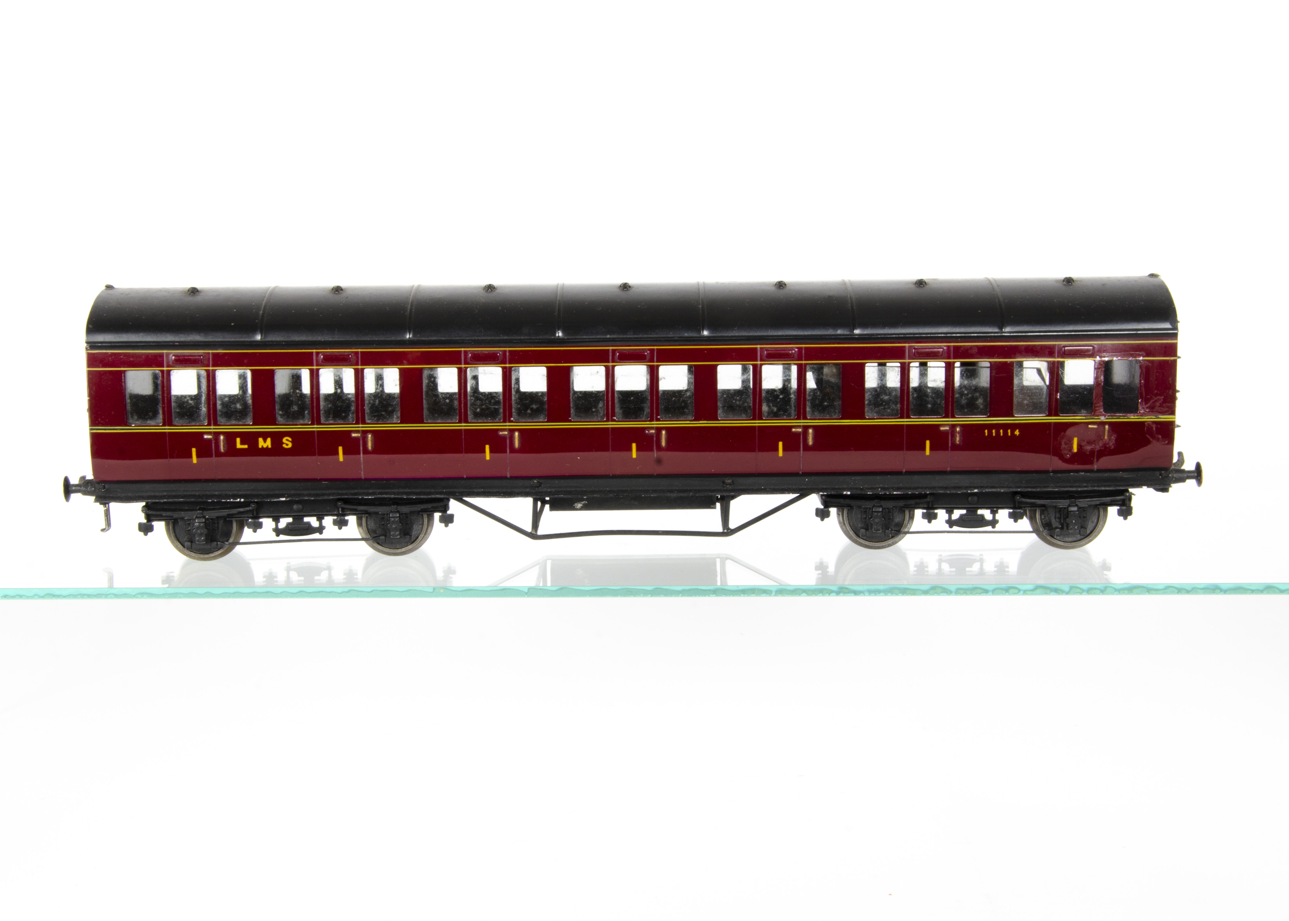 An Exley 0 Gauge LMS Suburban 50' 1st Class Coach, in LMS maroon as no 11114, F-G, significant