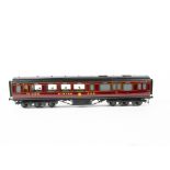 0 Gauge kit/scratch built LMS 12-wheel crimson Dining Car, built and painted to a professional