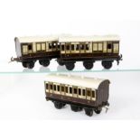 An Uncommon Carette (Bassett-Lowke) 0 Gauge LNWR Clemenson 6-wheeled 3-coach Set, in lithographed