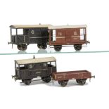 Milbro 0 Gauge NE GW and SR Brake Vans and Engineer's Wagon, vans in NE brown as no 79607, GW grey