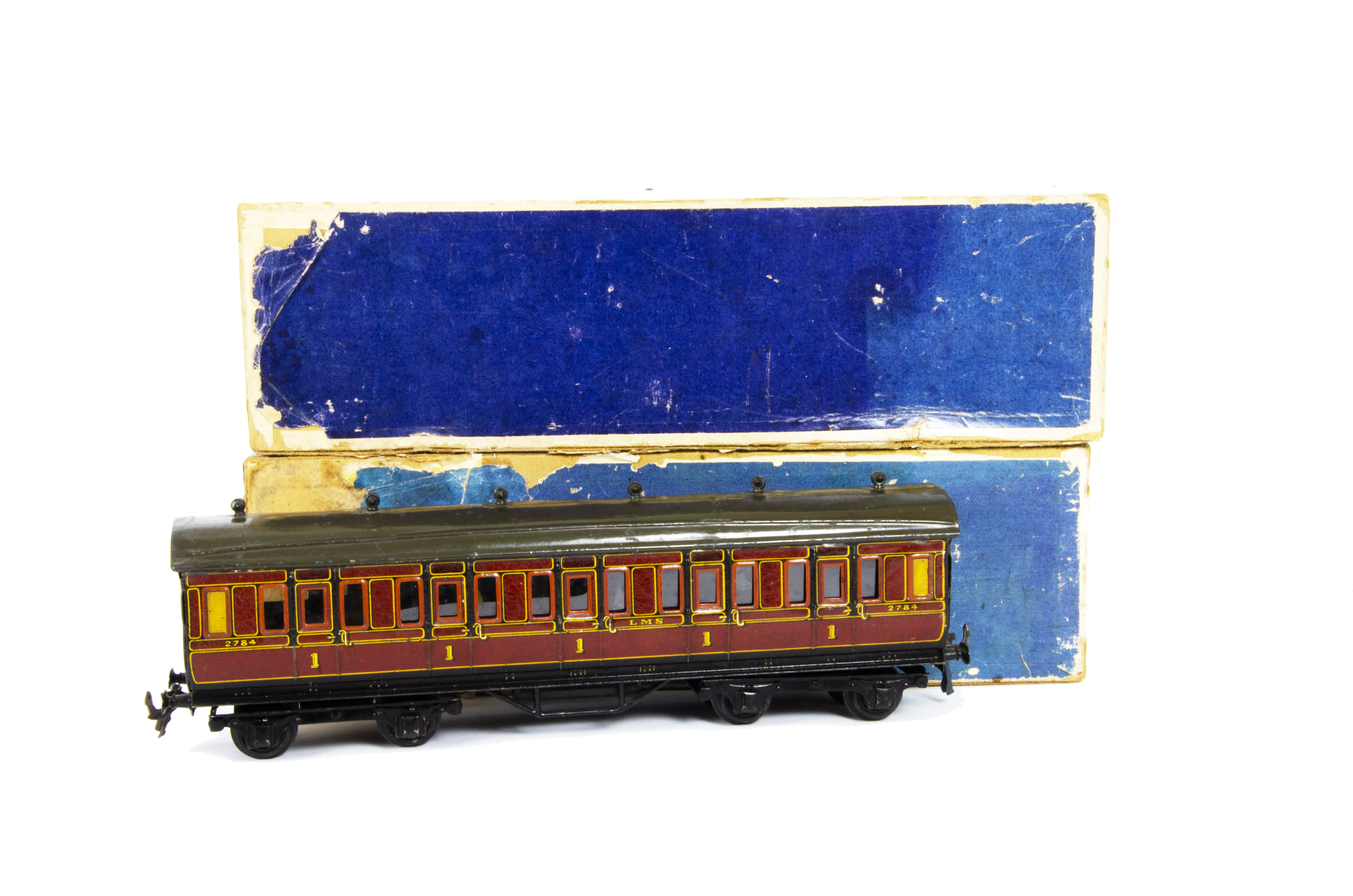 Two Boxed Bing for Bassett-Lowke '1924- Series' LMS Coaches, LMS crimson brake/3rd Class coach no