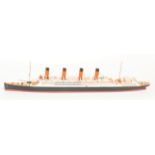 A modern 1/600 (I:50 scale) painted wooden Waterline Model of Cunard Line RMS 'Aquitania' by Ron