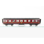 A Boxed Exley 0 Gauge Type K6 LMS Main Line 57' 3rd Class Corridor Coach, in LMS crimson as no 2223,