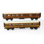 Two Milbro 0 Gauge LNER Teak Corridor Coaches, made in authentic teak with cast 'compensating'