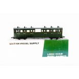 Two British Model Supply (Accucraft) G Scale (Gauge 1) Lynton & Barnstaple Bogie Coaches, in