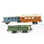 Three Over-Painted Märklin Gauge 1 Continental Bogie Coaches, all with non-original steel disc