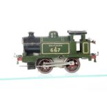 A Hornby O Gauge clockwork No 1 Tank Locomotive, in Southern green as no B667, 1920s-type body