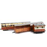 Seven G Scale Kit-built Bogie and 4-wheeled Coaching Stock, an 'open compartment' bogie coach, one