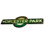 A Southern Railway enamelled iron Target Station Sign 'Worcester Park', green lettering on white