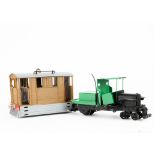 A G Scale (Gauge O/1 Convertible) battery-powered Steam Tram Locomotive and 'Freight' Railmotor, the