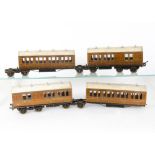 An Uncommon Milbro 0 Gauge LNER Teak 'Quad-Art' Coach Set, made in authentic teak with five cast '