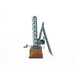 An Early Märklin 0 Gauge (or larger) Yard Crane, on approx 3in square brick plinth, nicely-painted