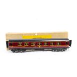 A Boxed Exley for Bassett-Lowke 0 Gauge Type K6 LMS Coach, in maroon as 1st Class corridor no