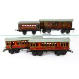 Bing 0 Gauge 'Shortie' LMS Bogie Coaches, two 1st/3rd composites both with BW 'auto-couplers', one