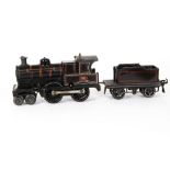 An Early Bing 0 Gauge clockwork Non-reversing 'Belpaire' 4-4-0 Locomotive and Tender, the loco in