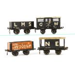 Four Early O Gauge Wooden Freight Wagons, possibly commercially made by Milbro, Jubb or similar,